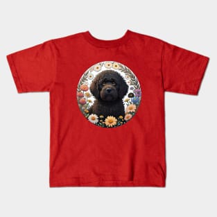 Black Doodle Surrounded By Flowers Kids T-Shirt